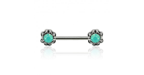 GREEN OPAL 316L SURGICAL STEEL NIPPLE BAR