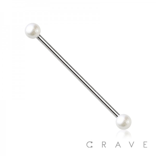 PEARL COAT BALL END 316L SURGICAL STEEL INDUSTRIAL BARBELL