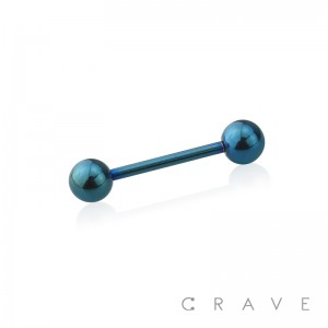 DARK BLUE PVD PLATED OVER 316L SURGICAL STEEL BARBELLS WITH BALLS (external thread)