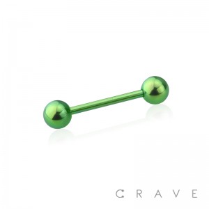 GREEN PVD PLATED OVER 316L SURGICAL STEEL BARBELLS WITH BALLS (external thread)