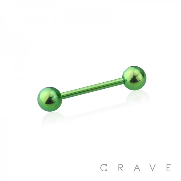 GREEN PVD PLATED OVER 316L SURGICAL STEEL BARBELLS WITH BALLS