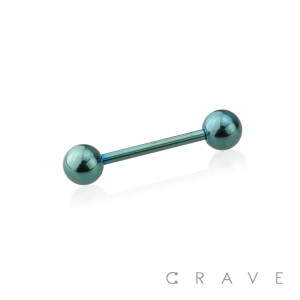 LIGHT BLUE PVD PLATED OVER 316L SURGICAL STEEL BARBELLS WITH BALLS (external thread)