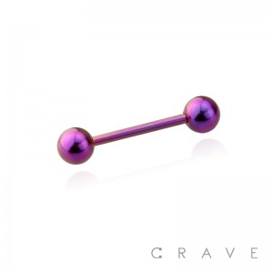 PURPLE PVD PLATED OVER 316L SURGICAL STEEL BARBELLS WITH BALLS (external thread)