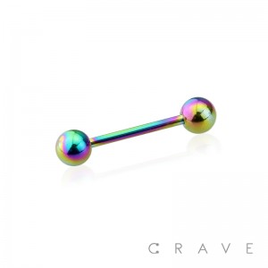 RAINBOW PVD PLATED OVER 316L SURGICAL STEEL BARBELLS WITH BALLS (external thread)