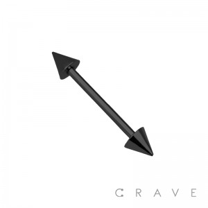 BLACK PVD OVER 316L SURGICAL STEEL BARBELL WITH SPIKE (external thread)