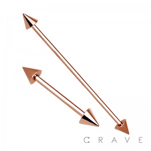ROSE GOLD PVD OVER 316L SURGICAL STEEL BARBELL WITH SPIKE (external thread)