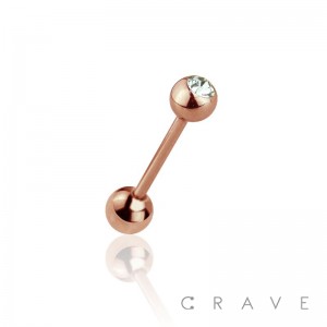 ROSE GOLD PVD PLATED OVER 316L SURGICAL STEEL BARBELL WITH PRESS FIT GEM (external thread)