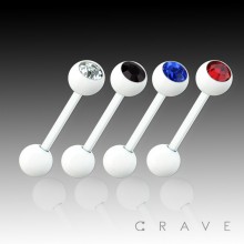 WHITE PVD PLATED OVER 316L SURGICAL STEEL BARBELL WITH PRESS FIT COLOR GEM