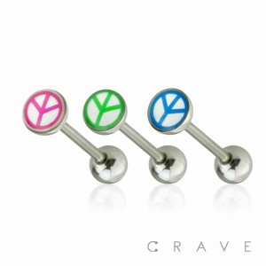 316L SURGICAL STEEL STRAIGHT BARBELL W/ EPOXY DOME PEACE COLOR SIGN TOP