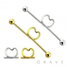 316L SURGICAL STEEL HEART INDUSTRIAL BARBELL WITH BALLS