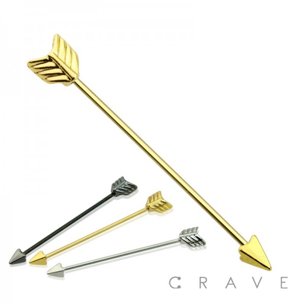 316L SURGICAL STEEL INDUSTRIAL BARBELL GOLD PLATED ARROW