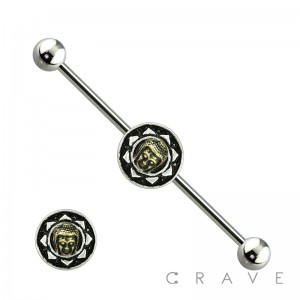 SUN CREST BURNISH GOLD BUDDHA 316L SURGICAL STEEL INDUSTRIAL BARBELL