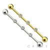 316L SURGICAL STEEL INDUSTRIAL 3 GEMS CENTER INDUSTRIAL BARBELL WITH BALLS