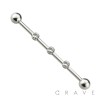 316L SURGICAL STEEL INDUSTRIAL 3 GEMS CENTER INDUSTRIAL BARBELL WITH BALLS