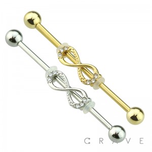 316L SURGICAL STEEL INFINITY DESIGN CENTER INDUSTRIAL BARBELL WITH BALLS