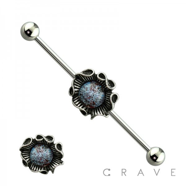 ACRYLIC STONE CENTERED FLOWER 316L SURGICAL STEEL INDUSTRIAL BARBELL