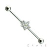 TWO TONE COLOR CZ FLOWER 316L SURGICAL STEEL INDUSTRIAL BARBELL