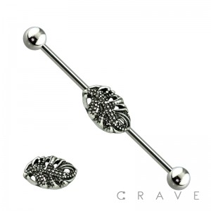 VINTAGE FILIGREE LEAF PETAL 316L SURGICAL STEEL INDUSTRIAL BARBELL