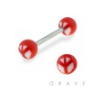 316L SURGICAL STEEL BARBELL WITH PEACE SIGN PRINTED BALL