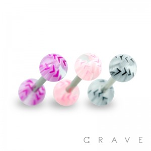 316L SURGICAL STEEL BARBELL WITH TRIBAL ARROW DESIGN ACRYLIC BALL