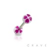 316L SURGICAL STEEL BARBELL WITH MULTI HEART CLOVER DESIGN ACRYLIC BALL