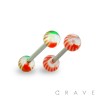 316L SURGICAL STEEL BARBELL WITH UV STRIPED MARBLE DESIGN ACRYLIC BALL