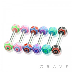 316L SURGICAL STEEL BARBELL WITH COBWEB DESIGN ACRYLIC BALL