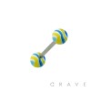 316L SURGICAL STEEL BARBELL WITH MARBLE STRIPE DESIGN ACRYLIC BALL