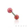 CANDY MULTI COLOR STRIPE PRINTED ACRYLIC BALL 316L SURGICAL STEEL BARBELL