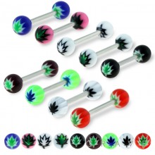 MARIJUANA PRINT ACRYLIC BALL 316L SURGICAL STEEL BARBELL