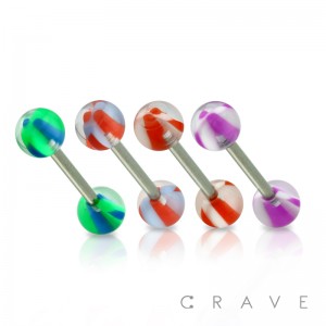 MARBLE LACE PRINTED ACRYLIC BALL 316L SURGICAL STEEL BARBELL