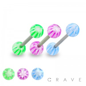 316L SURGICAL STEEL BARBELL WITH UV STRIPED INSIDE STAR DESIGN ACRYLIC