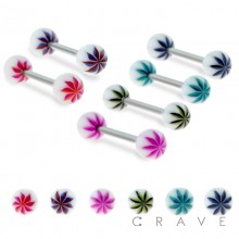 FLOWER PRINTED ACRYLIC BALL 316L SURGICAL STEEL BARBELL