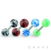 316L SURGICAL STEEL BARBELL WITH TIGER STRIPE DESIGN ACRYLIC BALL