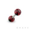 316L SURGICAL STEEL BARBELL WITH TIGER STRIPE DESIGN ACRYLIC BALL