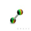 316L SURGICAL STEEL BARBELL WITH RASTA STRIPE DESIGN ACRYLIC BALL