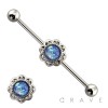 SYNTHETIC OPAL FLOWER CENTERED 316L SURGICAL STEEL INDUSTRIAL BARBELL