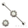 SYNTHETIC OPAL FLOWER CENTERED 316L SURGICAL STEEL INDUSTRIAL BARBELL