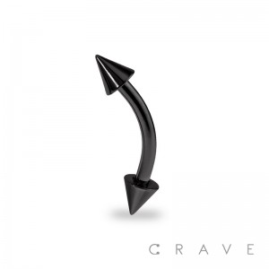 BLACK TITANIUM IP OVER 316L SURGICAL STEEL EYEBROW WITH SPIKES (external thread)