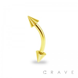 GOLD PLATED OVER 316L SURGICAL STEEL EYEBROW WITH SPIKES (external thread)