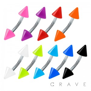 316L SURGICAL STEEL EYEBROW WITH SOLID COLORED ACRYLIC SPIKES