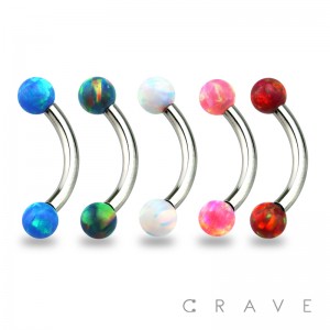 316L SURGICAL STEEL INTERNALLY THREADED CURVED EYEBROW BARBELL WITH SYNTHETIC OPAL