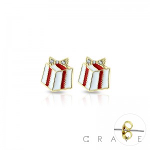GOLD PLATED GEM ENAMEL PRESENT STUD EARRING
