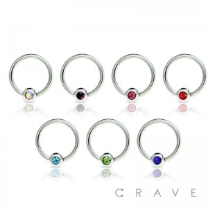 316L SURGICAL STEEL CAPTIVE BEAD RING WITH PRESS FIT GEM