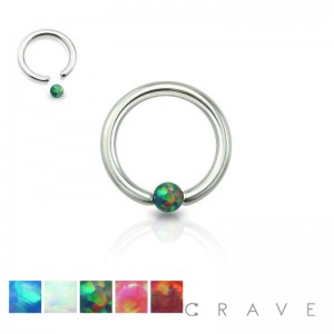 SYNTHETIC OPAL BALL 316L SURGICAL STEEL CAPTIVE BEAD RING