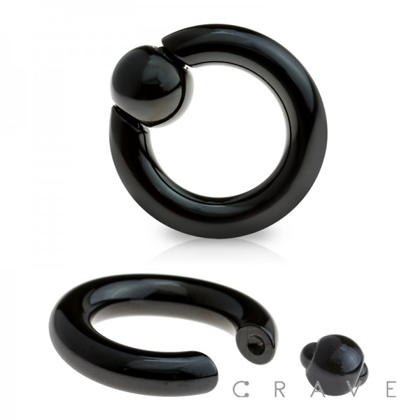BASIC BLACK PVD PLATED CAPTIVE BEAD RING WITH SPRING ACTION BALL.