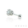 316L SURGICAL STEEL CARTILAGE BARBELL WITH CROWN PRONG CZ TOP