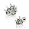 316L SURGICAL STAINLESS STEEL CARTILAGE BARBELL WITH KING CROWN