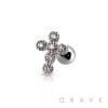 316L SURGICAL STEEL CARTILAGE BARBELL WITH GEM PAVED BUBBLE CROSS