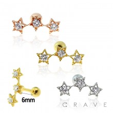 316L SURGICAL STEEL CARTILAGE BARBELL WITH GEM PAVED TRIPLE STAR